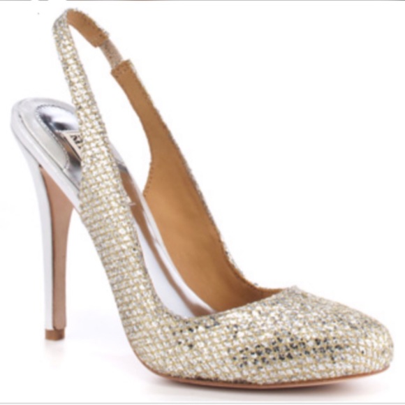Badgley Mischka Shoes - Gold Sparkle Badgley Mischka Kiss Sling Back Heels